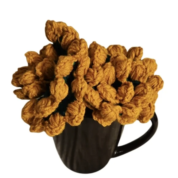 Hand Crafted 2pc Set Crochet Sunflower Coaster Home Decor Floral Retro Mug Rug - Picture 3 of 17